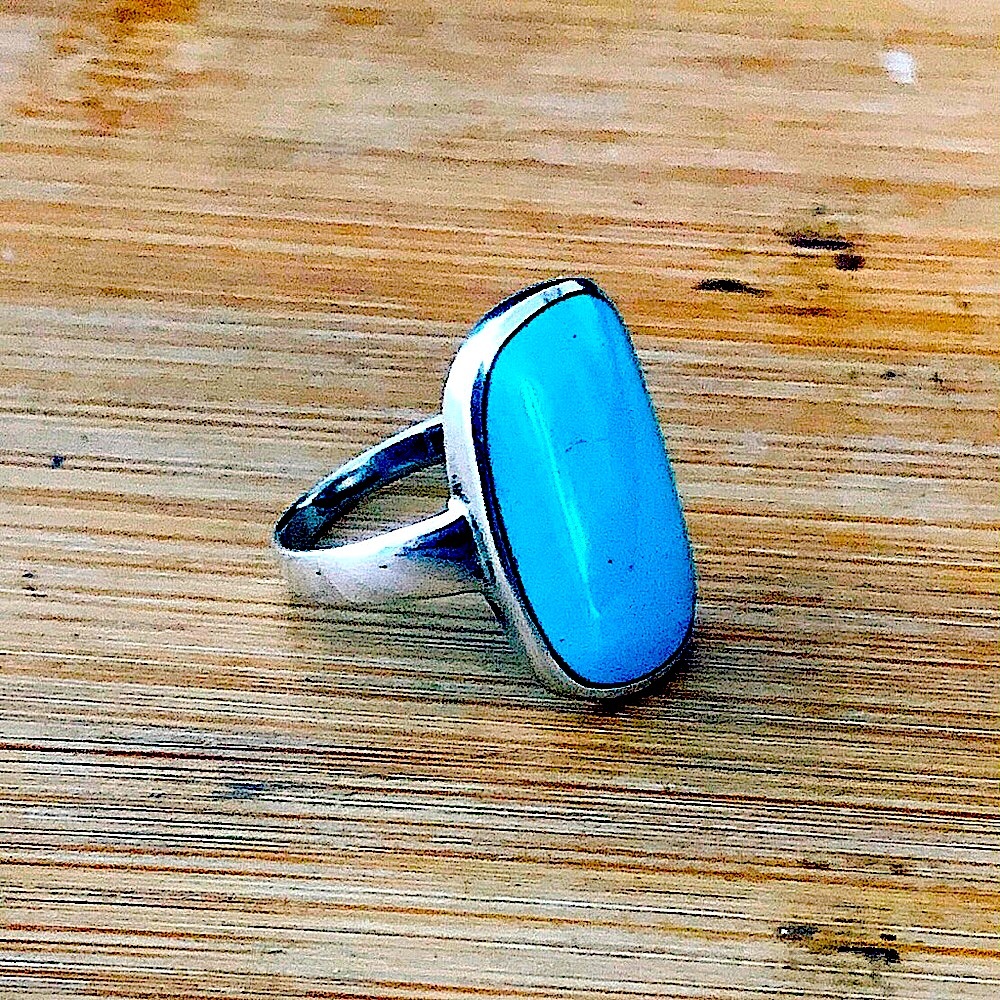 $36  Estate Turquoise & Sterling Silver Ring  Size 8  Designer Marked 925 THA